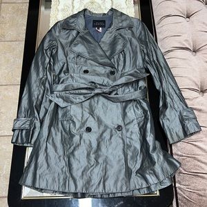 Pink Tartan shiny grey trench coat